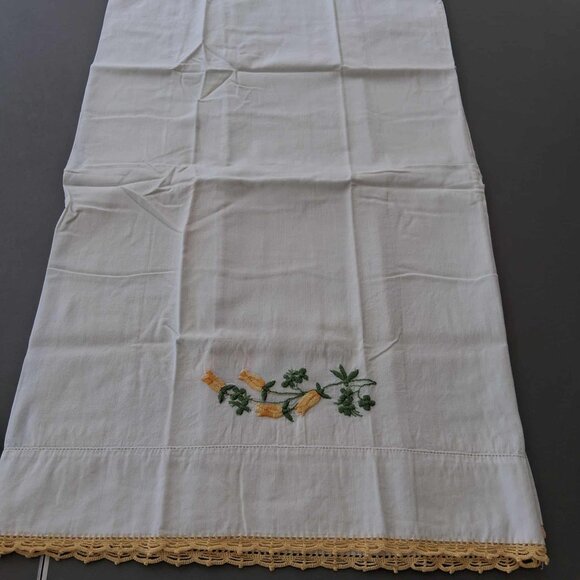 EMBROIDERED YELLOW ROSE PILLOW CASES-SET OF 2 - Picture 2 of 6